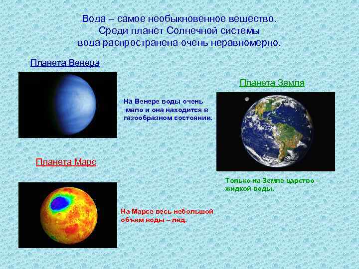 Состояние воды планет. Водяная Планета в солнечной системе. Наличие воды на планетах. Планета вода. Вода на планетах солнечной системы.