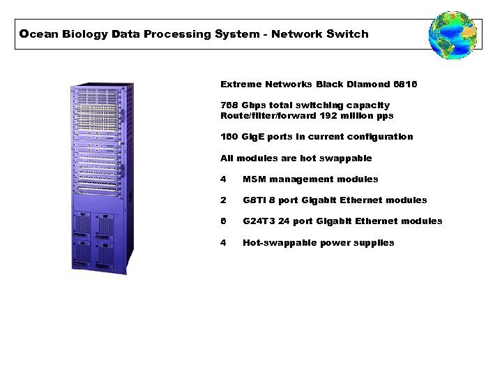 Ocean Biology Data Processing System - Network Switch Extreme Networks Black Diamond 6816 768