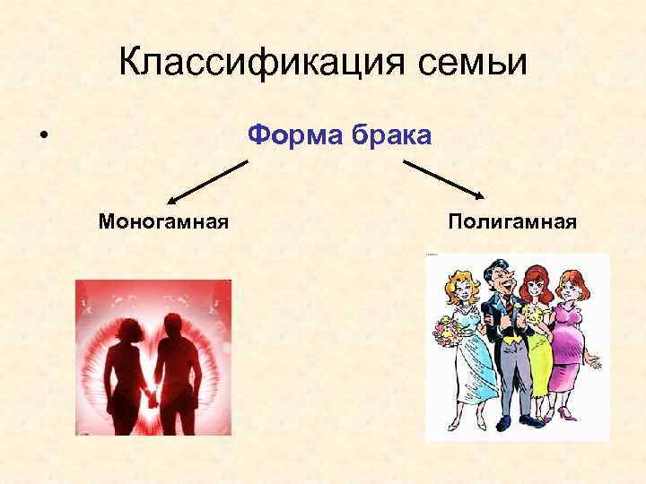 Классификация семьи • Форма брака Моногамная Полигамная 