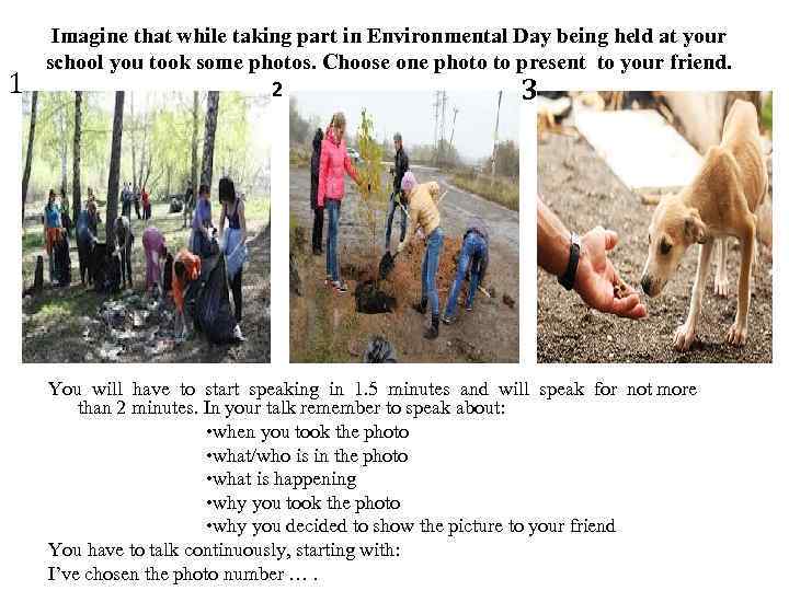 1 Imagine that while taking part in Environmental Day being held at your school