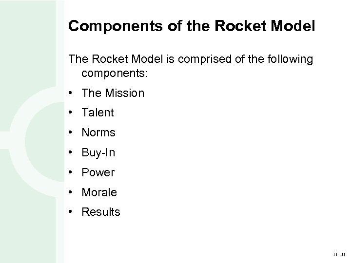 Components of the Rocket Model The Rocket Model is comprised of the following components: