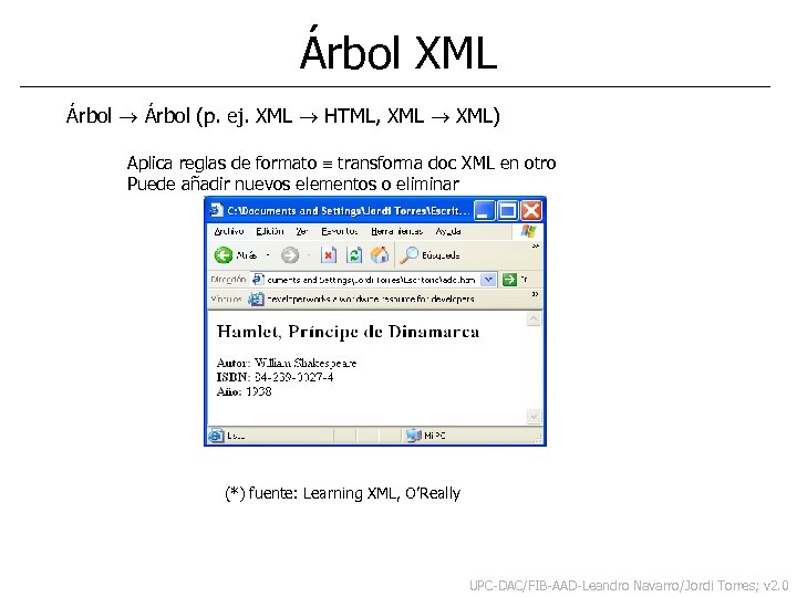 Árbol XML Árbol (p. ej. XML HTML, XML) Aplica reglas de formato transforma doc