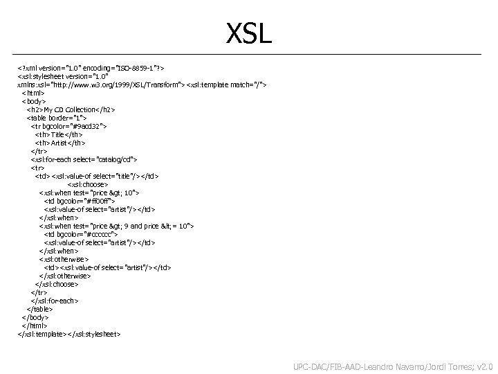 XSL <? xml version="1. 0" encoding="ISO-8859 -1"? > <xsl: stylesheet version="1. 0" xmlns: xsl="http: