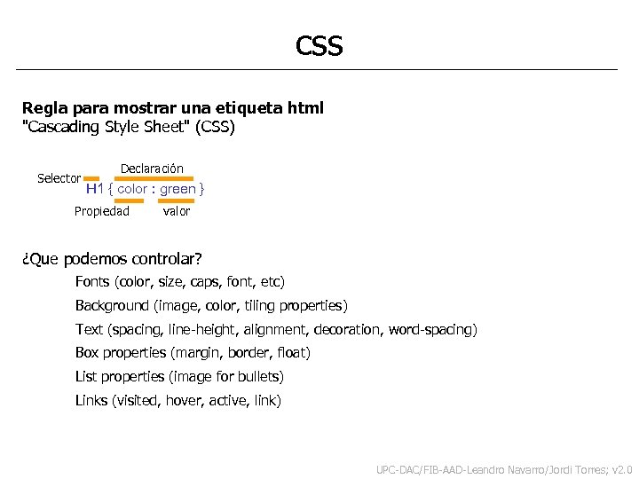 css Regla para mostrar una etiqueta html "Cascading Style Sheet" (CSS) Selector Declaración H