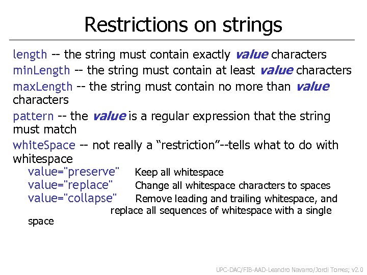 Restrictions on strings length -- the string must contain exactly value characters min. Length