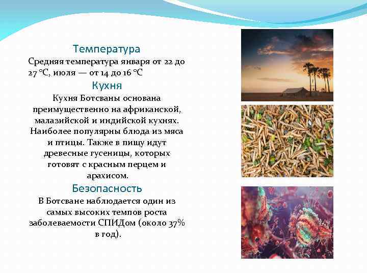 Температура Средняя температура января от 22 до 27 °C, июля — от 14 до