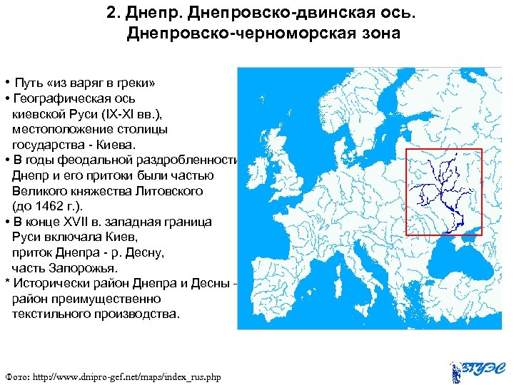 2. Днепровско-двинская ось. Днепровско-черноморская зона • Путь «из варяг в греки» • Географическая ось