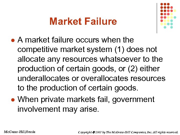 Market Failure l l A market failure occurs when the competitive market system (1)