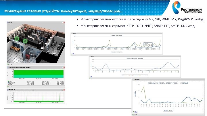 Мониторинг сетевых устройств: коммутаторов, маршрутизаторов… • Мониторинг сетевых устройств с помощью SNMP, SSH, WMI,