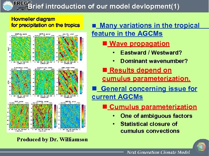 Brief introduction of our model devlopment(1) Hovmeller diagram for precipitation on the tropics n