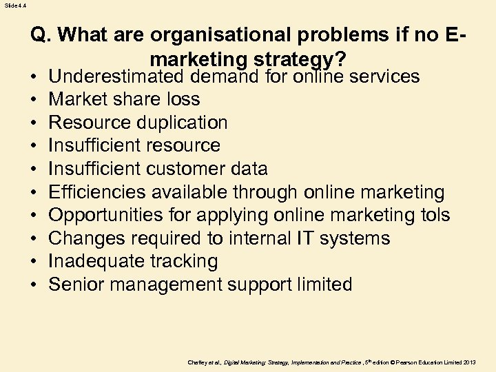 Slide 4. 4 Q. What are organisational problems if no Emarketing strategy? • •