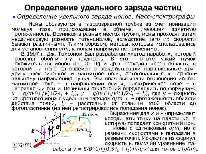 Определение удельного заряда частиц n Определение удельного заряда ионов. Масс-спектрографы Ионы образуются в газоразрядной