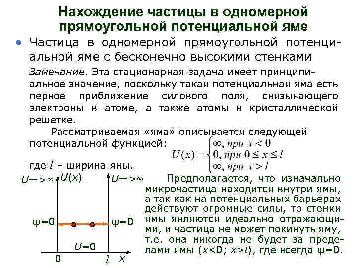 Нахождение частицы в одномерной прямоугольной потенциальной яме • Частица в одномерной прямоугольной потенциальной яме