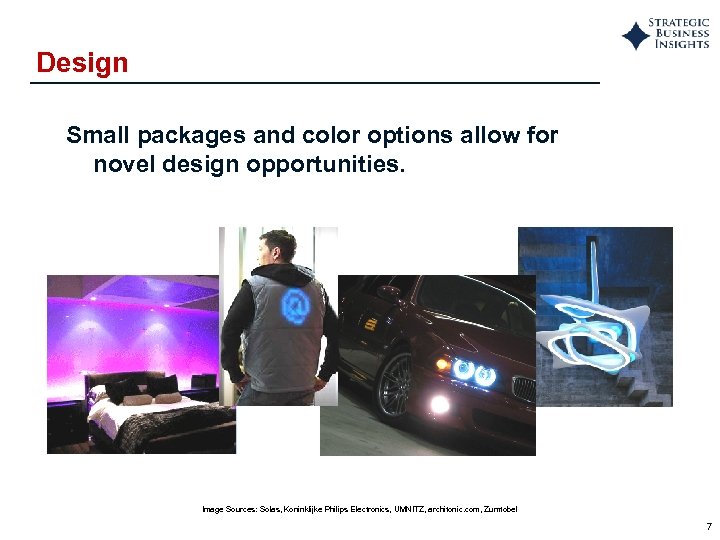 Design Small packages and color options allow for novel design opportunities. Image Sources: Solas,