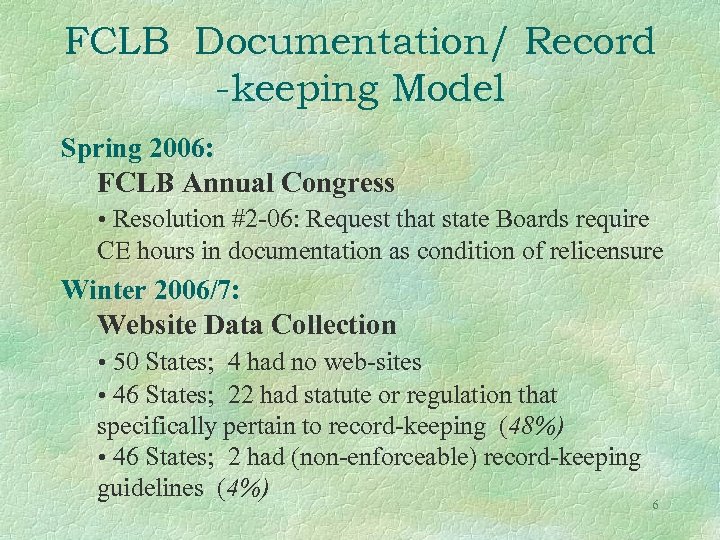 FCLB Documentation/ Record -keeping Model Spring 2006: FCLB Annual Congress • Resolution #2 -06:
