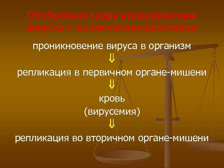 Обобщённая схема взаимодействия вирусов с человеческим организмом проникновение вируса в организм репликация в первичном