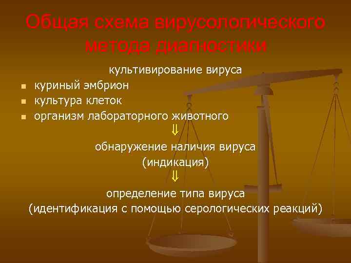 Общая схема вирусологического метода диагностики культивирование вируса n куриный эмбрион n культура клеток n