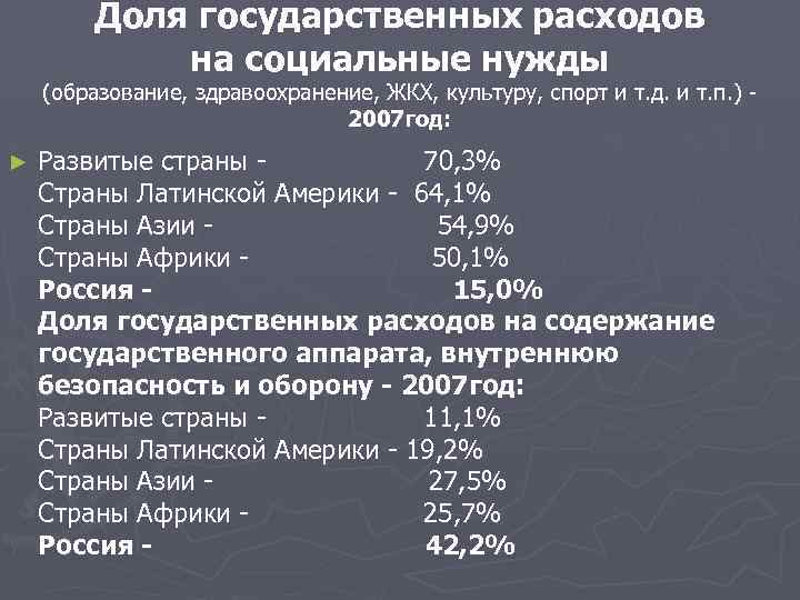 Доля государственных расходов на социальные нужды (образование, здравоохранение, ЖКХ, культуру, спорт и т. д.