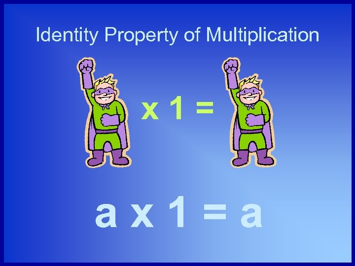 Identity Property of Multiplication x 1= ax 1=a 