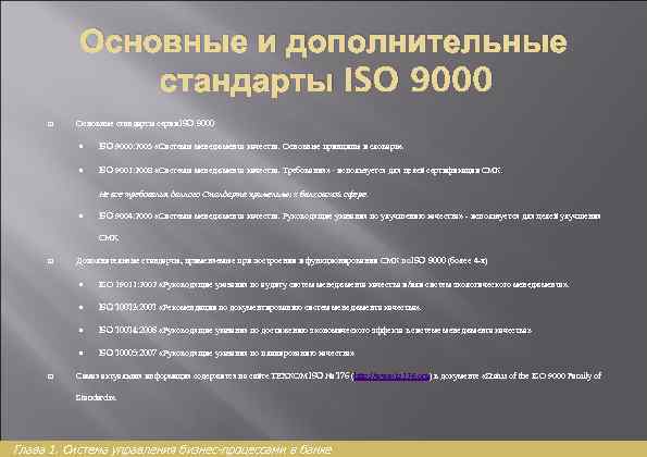 Основные и дополнительные стандарты ISO 9000 Основные стандарты серии ISO 9000: 2005 «Системы менеджмента
