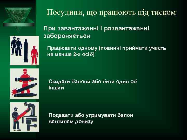 Посудини, що працюють під тиском При завантаженні і розвантаженні забороняється: Працювати одному (повинні приймати