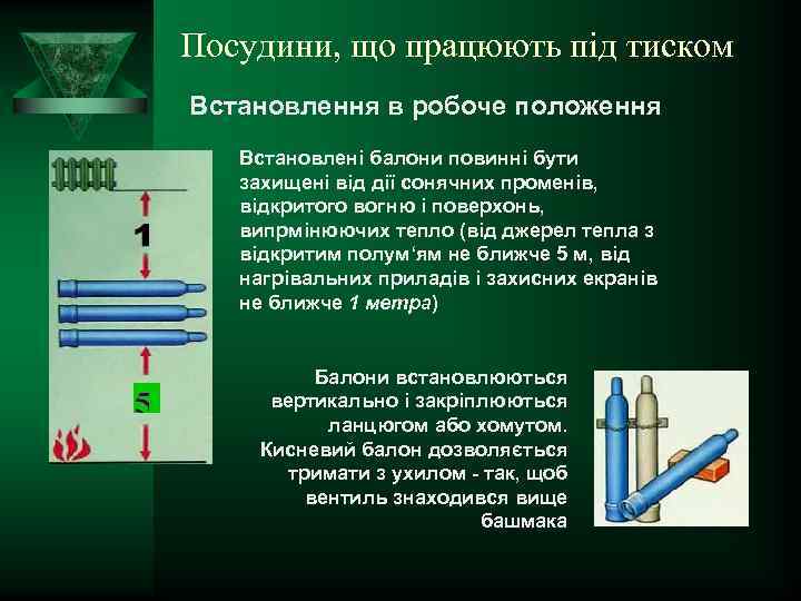 Посудини, що працюють під тиском Встановлення в робоче положення Встановлені балони повинні бути захищені