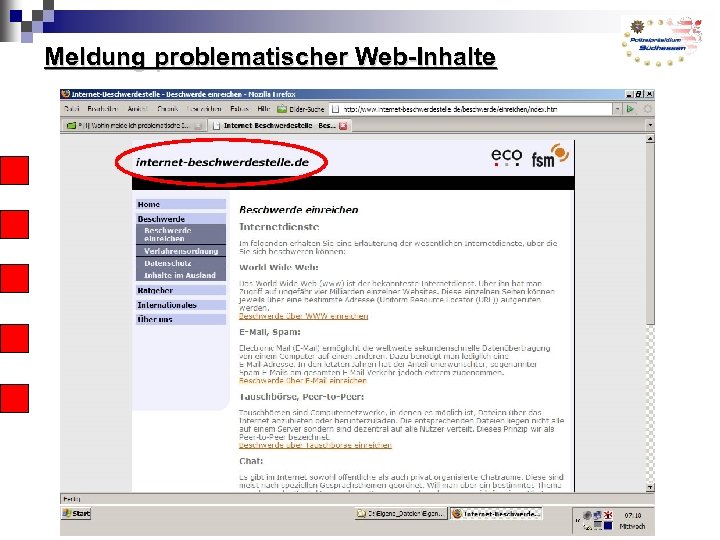 Meldung problematischer Web-Inhalte 