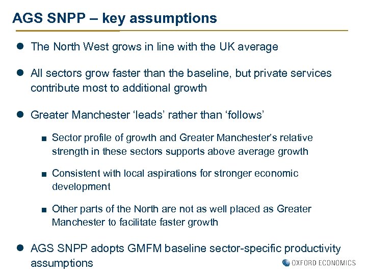 AGS SNPP – key assumptions l The North West grows in line with the