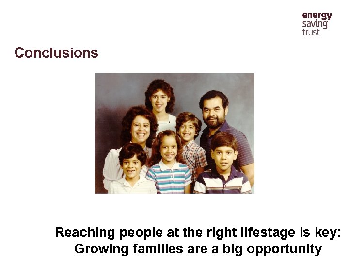 Conclusions Reaching people at the right lifestage is key: Growing families are a big