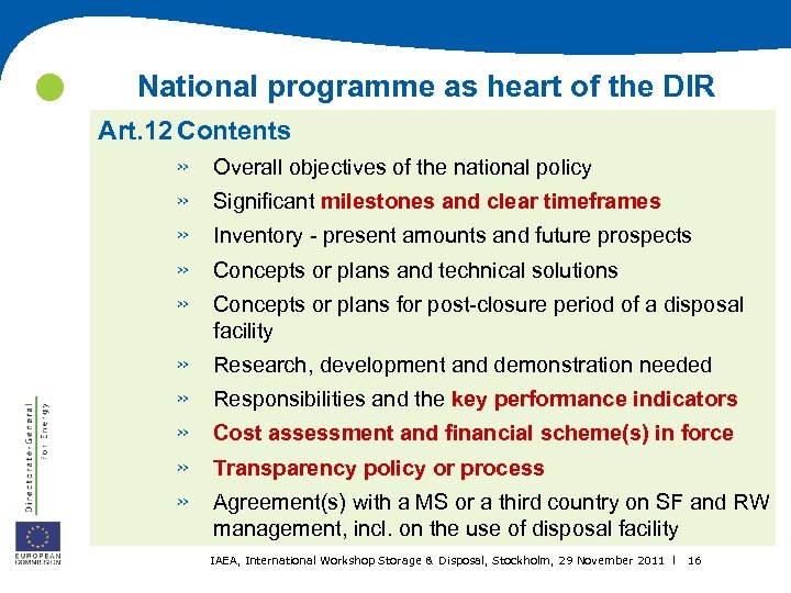  National programme as heart of the DIR Art. 12 Contents » » »