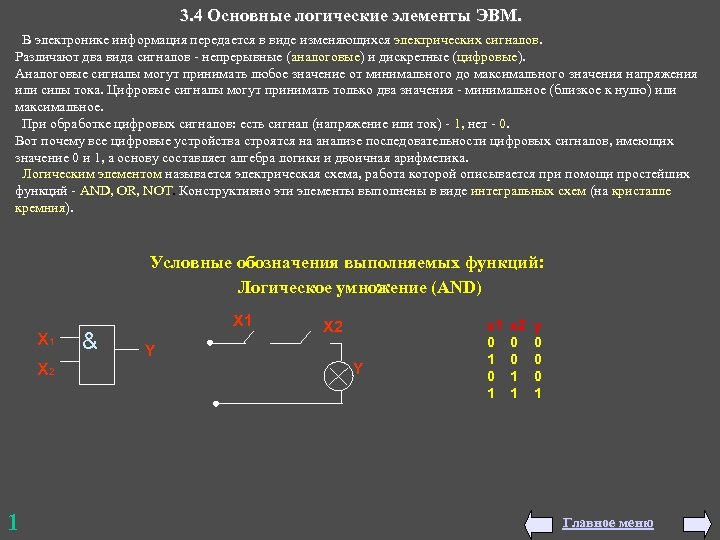 Логические основы эвм базовые логические операции и схемы