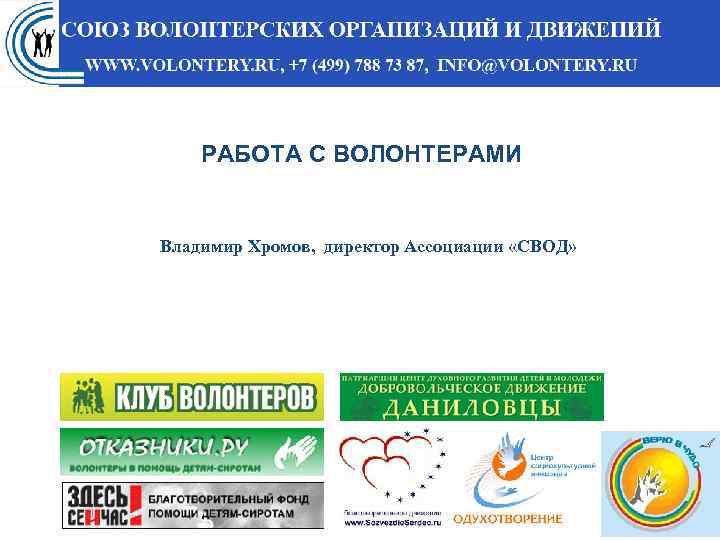 РАБОТА С ВОЛОНТЕРАМИ Владимир Хромов, директор Ассоциации «СВОД» 