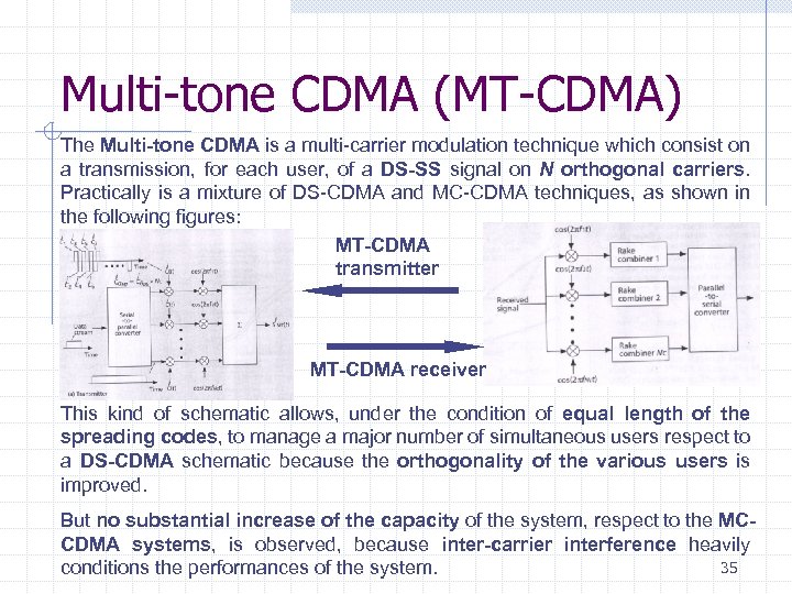 Multi-tone CDMA (MT-CDMA) The Multi-tone CDMA is a multi-carrier modulation technique which consist on