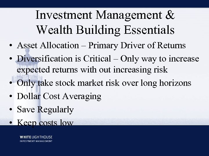 Investment Management & Wealth Building Essentials • Asset Allocation – Primary Driver of Returns