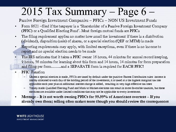 2015 Tax Summary – Page 6 – Passive Foreign Investment Companies – PFICs –