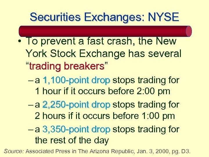 Securities Exchanges: NYSE • To prevent a fast crash, the New York Stock Exchange