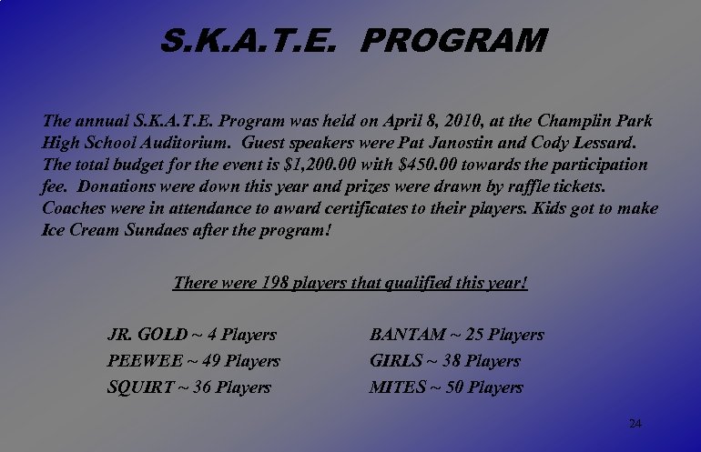 S. K. A. T. E. PROGRAM The annual S. K. A. T. E. Program