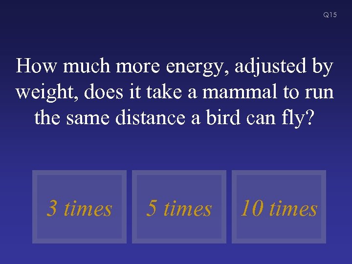 Q 15 How much more energy, adjusted by weight, does it take a mammal