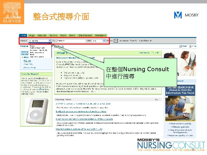 整合式搜尋介面 在整個Nursing Consult 中進行搜尋 35 