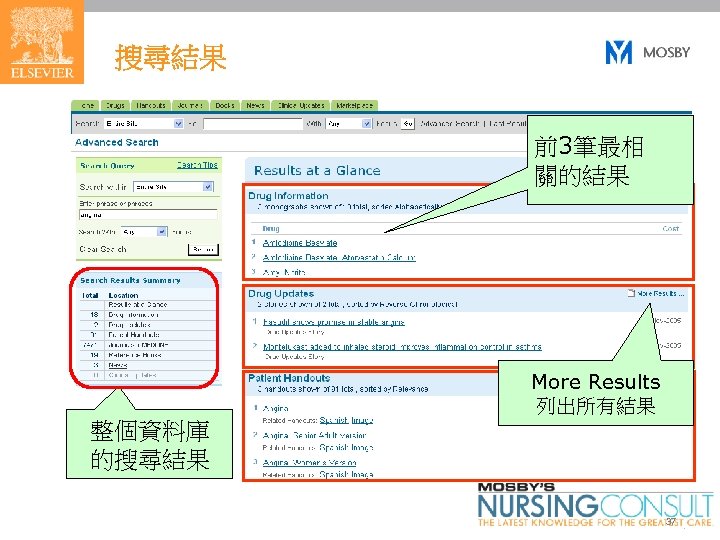搜尋結果 前3筆最相 關的結果 More Results 列出所有結果 整個資料庫 的搜尋結果 37 