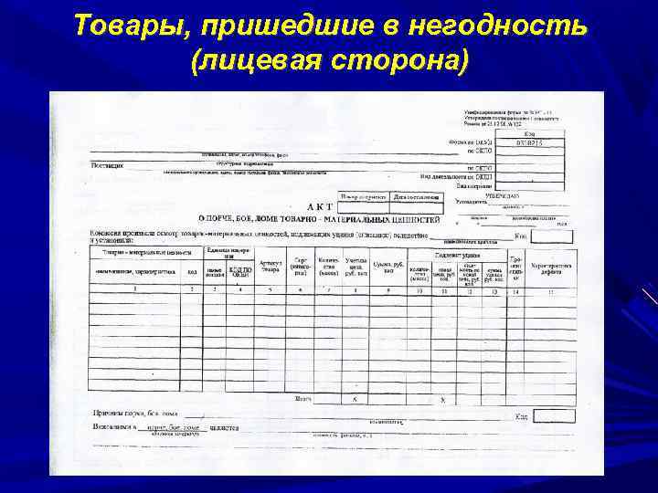 Товары, пришедшие в негодность (лицевая сторона) 