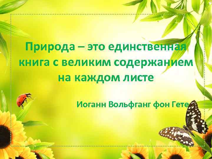 Природа – это единственная книга с великим содержанием на каждом листе Иоганн Вольфганг фон