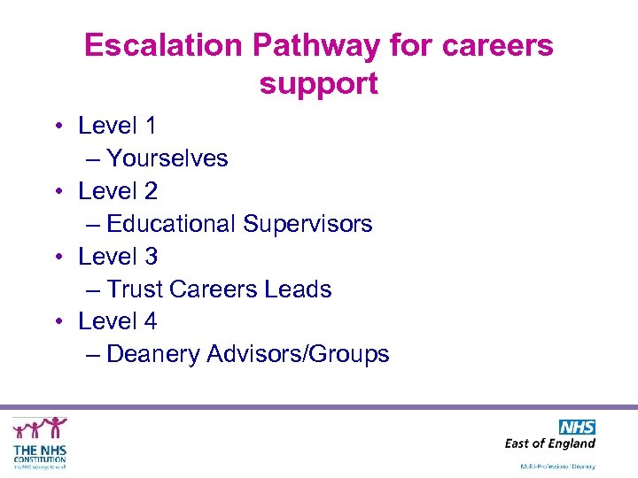 Escalation Pathway for careers support • Level 1 – Yourselves • Level 2 –