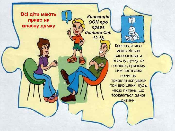 Всі діти мають право на власну думку Конвенція ООН про права дитини Ст. 12,