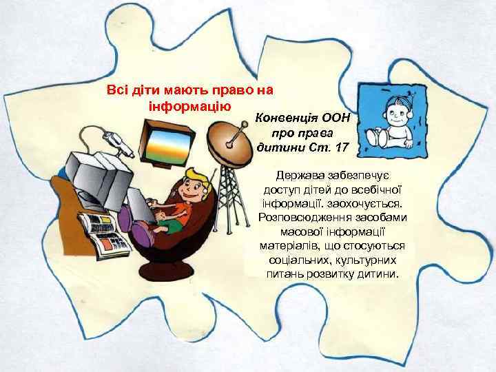 Всі діти мають право на інформацію Конвенція ООН про права дитини Ст. 17 Держава