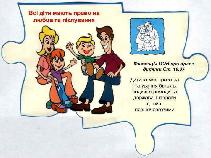 Всі діти мають право на любов та піклування Конвенція ООН про права дитини Ст.