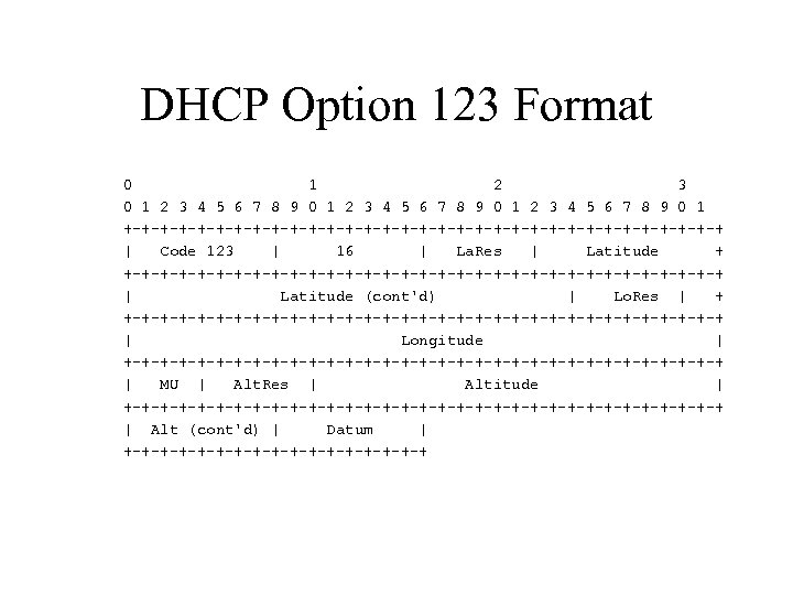 DHCP Option 123 Format 0 1 2 3 4 5 6 7 8 9