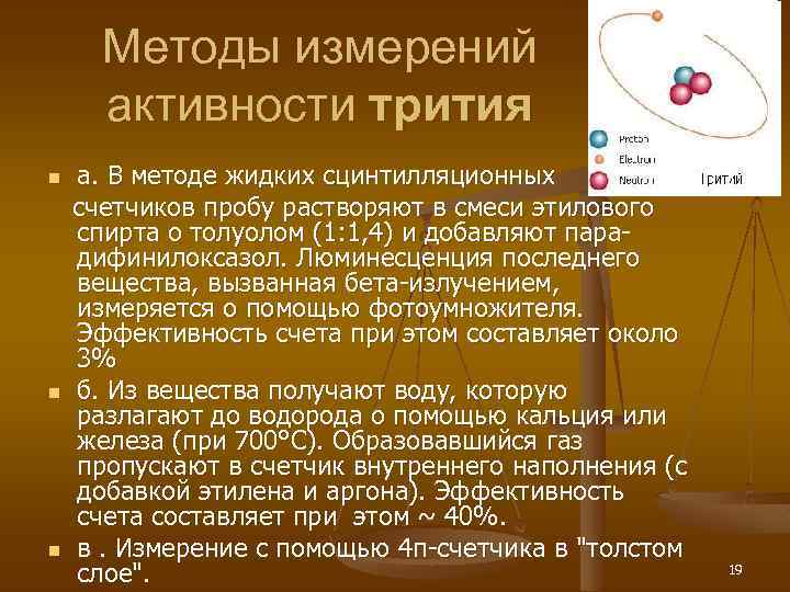 Методы измерений активности трития n n n а. В методе жидких сцинтилляционных счетчиков пробу