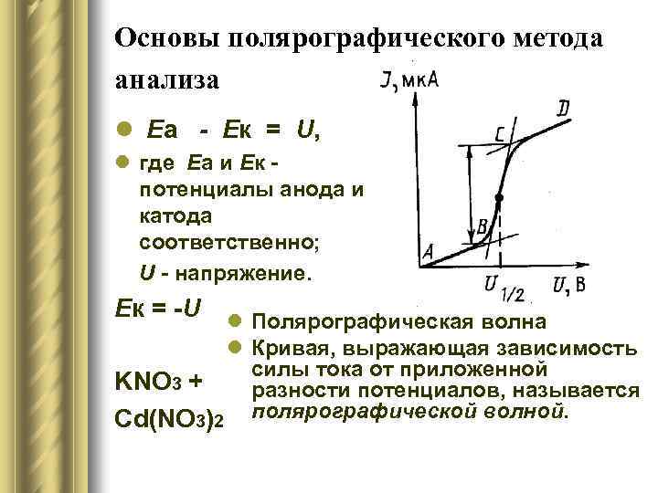 Основы полярографического метода анализа l Eа - Eк = U, l где Еа и