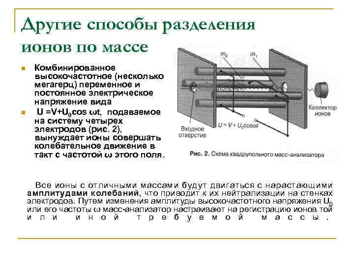 Другие способы разделения ионов по массе n n Комбинированное высокочастотное (несколько мегагерц) переменное и
